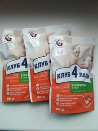 Вологий корм з куркою в соусі Club 4 Paws Клуб 4 Лапи для кошенят пауч 80 г 24 шт (4820083908927) фото від покупців 7