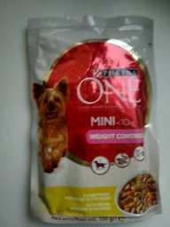 Вологий корм для собак малих порід із зайвою вагою Purina One Mini Weight control pouch 100 г (індичка) фото от покупателей 19