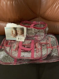Набір 4+1 прозора сумка в пологовий будинок Mommy Bag S, M, L, XL рожевий + подарунок - органайзер (p007)