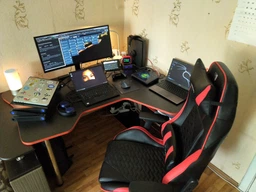 Геймерский угловой стол ZEUS™ IGROK-TOR, черный/красный фото от покупателей 4