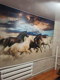 Флизелиновые фотообои 3д животные 254х184 см Скачущий табун свободных лошадей (2964V4)+клей