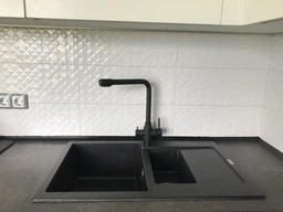 Змішувач кухонний AQUAMARIN ORION 350 NERO granite (Гранітний) із підключенням до фільтру. Чорний матовий фото від покупців 11