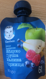 Фруктове пюре Gerber Яблуко, груша, малина, чорниця з 6 місяців 90 г (7613036345484) фото від покупців 19