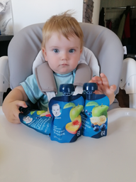 Фруктове пюре Gerber Яблуко, груша, малина, чорниця з 6 місяців 90 г (7613036345484) фото від покупців 4