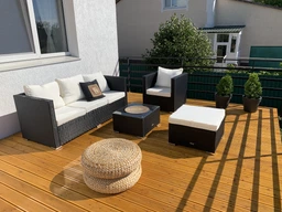 Набор садовой мебели JUST RELAX Lounge Terrace 3 c Ротангу со стальным каркасом Черный с молочными подушками(Диван, Пуф, Стол.)