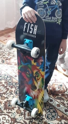 Дерев'яний СкейтБорд Fish Skateboard wolf з малюнком, з посиленою підвіскою фото від покупців 8