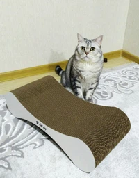 Кігтеточка дряпка з гофрокартону лежанка для котів з картонним фасадом Cat Joy Modern Whitish 54x13x25 см фото від покупців 1