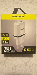 Сетевое зарядное устройство AWEI C-930 Travel charger 2USB 2.1A White/Silver фото от покупателей 2