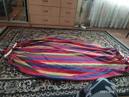 Подвесной Мексиканский тканевый гамак из хлопка 200x150 см с чехлом и планкой - погружение в комфорт и красоту фото от покупателей 2