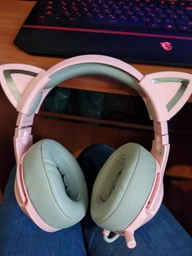 Ігрові навушники Onikuma K9 з мікрофоном та LED RGB підсвічуванням котячі вушка провідні Pink-Blue фото від покупців 15