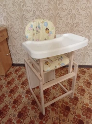 Дитячий стільчик для годування-трансформер дерев'яний Babyroom Поні-230 eko Без лаку Пластикова стільниця Бежевий (сови)