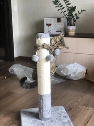 Дряпка стовпчик на підставці з бубонами сезаль 37*37*67 см Природа "Д04" Бежева