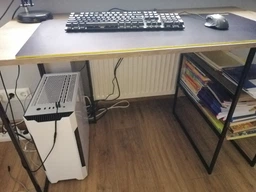 Стол компьютерный письменный с металлическим каркасом в стиле Лофт (Loft) прямой рабочий для дома и офиса 1000х750х600мм; металл: Черный; дерево: Дуб Сонома + стеллаж с полками (0273|22) фото от покупателей 10