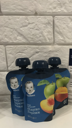 Фруктове пюре Gerber Яблуко, чорниця та банан з 6 місяців Пастеризоване 90 г (7613036345880) фото від покупців 15