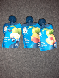 Фруктове пюре Gerber Яблуко, чорниця та банан з 6 місяців Пастеризоване 90 г (7613036345880) фото від покупців 9