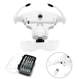 Окуляри бінокулярні 9892B2C Magnifier USB акумулятор лупа з LED-підсвічуванням та змінним збільшувальним склом