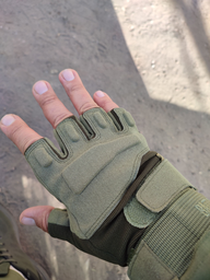 Тактические беспалые перчатки цвет хаки с двумя фиксаторами фото від покупців 1