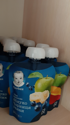 Фруктове пюре Gerber Яблуко, чорниця та банан з 6 місяців Пастеризоване 90 г (7613036345880) фото від покупців 1