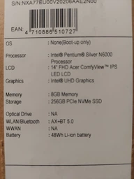 Ноутбук Acer Swift 1 SF114-34-P4Y3 (NX.A7BEU.00P) Safari Gold / 14" IPS Full HD / Intel Pentium Silver N6000 / RAM 8 ГБ / SSD 256 ГБ фото от покупателей 15