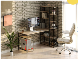 Стол компьютерный письменный с металлическим каркасом в стиле Лофт (Loft) DrevoGoods с полкой под системный блок усиленный, прямой, рабочий для дома и офиса 1600х1800х900мм; металл: Черный; дерево: Дуб Сонома + стеллаж (777|56) фото от покупателей 1