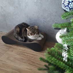 Кігтеточка дряпка з гофрокартону лежанка для котів з картонним фасадом Cat Joy Modern Whitish 54x13x25 см