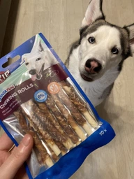 Лакомство Trixie Denta Fun Rolls with Duck для собак Палочка для чистки зубов с уткой 12 см 80 г 10 шт (4011905313719) фото от покупателей 8