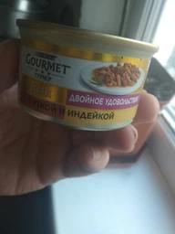 Вологий корм GOURMET Gold “Подвійне задоволення” для дорослих котів шматочки у підливці з качкою та індичкою 85 г фото від покупців 4