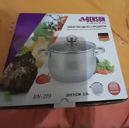 Каструля з нержавіючої сталі з кришкою 5.1 л Benson Elite, універсальна нержавіюча каструля з товстим багатошаровим дном для газової, електричної та склокерамічної плити, BN-598 фото від покупців 2