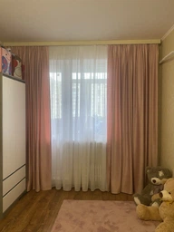 Комплект штор Эліт Lux Portiery Бархат-Велюр Капучино 150х270 - 2 шт + Тюль Креп-шовк білий 400х270 - 1 шт (TBK1115)
