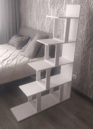 Стеллаж-горка (перегородка) для зонирования комнаты DrevoGoods для дома и офиса двусторонний, напольный / пристенный, деревянный для книг и вещей на 5 полок 1000x1600x300 мм Белый + Черный (554|17)