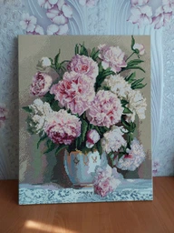 Набор алмазной мозаики на подрамнике ColorArt 40x50 Пионы SPP046 + Подарок лак для покрытия фото от покупателей 1