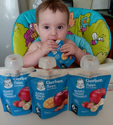 Упаковка Фруктово-овочевого пюре Gerber Яблуко Банан Полуниця для дітей із 6 місяців 90 г х 16 шт (8445290734204)