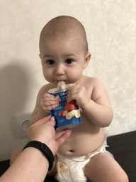 Упаковка Фруктово-овочевого пюре Gerber Яблуко Банан Полуниця для дітей із 6 місяців 90 г х 16 шт (8445290734204) фото від покупців 19