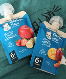 Упаковка Фруктово-овочевого пюре Gerber Яблуко Банан Полуниця для дітей із 6 місяців 90 г х 16 шт (8445290734204) фото від покупців 10