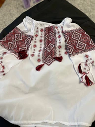 Українська жіноча вишиванка біла літня з червоною вишивкою "Кейсі" на лекому шифоні 12063-58 (3XL) фото від покупців 4