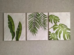 Модульная картина Холстович Marble tropical leaf 90х40 см. Для гостиной, спальни, интерьера.