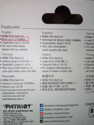 Твердотільний накопичувач Patriot P310, SSD M.2, 1920GB, NVMe, 2280, PCIe 3.0x4, 3D NAND TLC фото від покупців 6