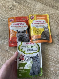 Вологий корм для дорослих котів ''М'ясне асорті з печінкою та овочами в желе'' (24 паучі по 100 г) Леопольд фото от покупателей 3