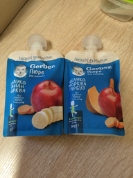 Упаковка Фруктово-овочевого пюре Gerber з Яблук Моркви та Гарбуза для дітей із 6 місяців 150 г х 12 шт (8445290223340) фото від покупців 3