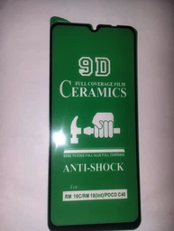 Противоударная защитная пленка Ceramics для Xiaomi Redmi 10c Full Glue с черной рамкой, глянцевая