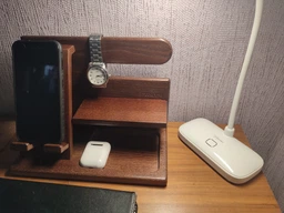 Настільний органайзер підставка Teslyar для телефону окулярів годинника канцелярії дерев'яний Коричневий (PP0001)