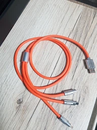 Кабель USB 3в1 для швидкої зарядки до 120W 6A Type-C/Lightning(IPhone)/Micro-usb надгнучкий - Помаранчевий