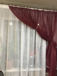 Кухонні шторки VR-Textil № 060к "Дует" з підв'язками жовтий з бордово-зеленим 320х170 см (52-0057) фото від покупців 3
