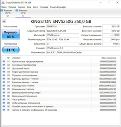 SSD диск Kingston NV1 250GB NVMe M.2 2280 PCIe 3.0 x4 (SNVS/250G)