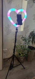 Кольцевая светодиодная led лампа rgb в форме сердца радужная с штативом 2 метра JM33-13 блютуз пультом для селфи блогеров визажистов салонов фотосессий съемки тик тока комплект набор блогера лед кольцо ргб сердечко мультиколор разноцветное 33 см фото от покупателей 13