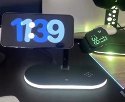 Бездротовий зарядний пристрій Док-Станція Apple 15W 4-в-1 (мобільний телефон, годинник, підставка для заряджання навушників) з нічником (3 режими) Чорна