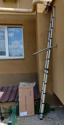 Телескопічна драбина з гачками DOAKT 3.8 м розкладна алюмінієва 13 нековзних сходинок Silver (EN131)