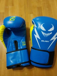 Перчатки для бокса и единоборств на липучке ZELART Champ BO-1420 Blue-Yellow-White 10 унций фото от покупателей 2