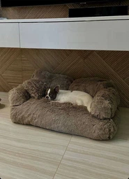 Меховой диван лежак для собак лежанка для собак и кошек спальное место для животных съемный чехол 66х37х33 см Incor Розовый (MDL3) фото от покупателей 16