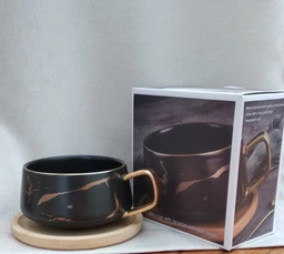 Чашка для кофе с бамбуковой крышкой "Черный мрамор" 300 мл фото от покупателей 1